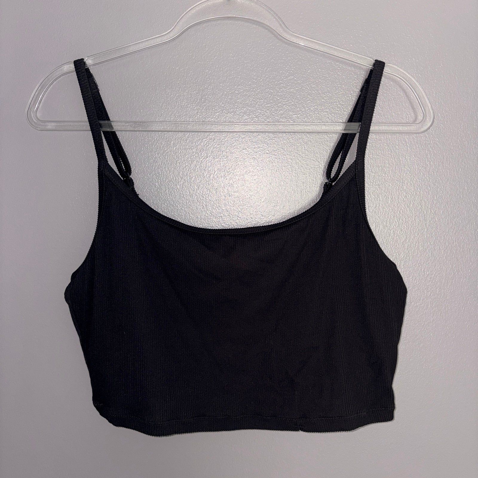 Aerie By American Eagle Womens Ribbed Crop Top Bralette Xl Black Adjustable